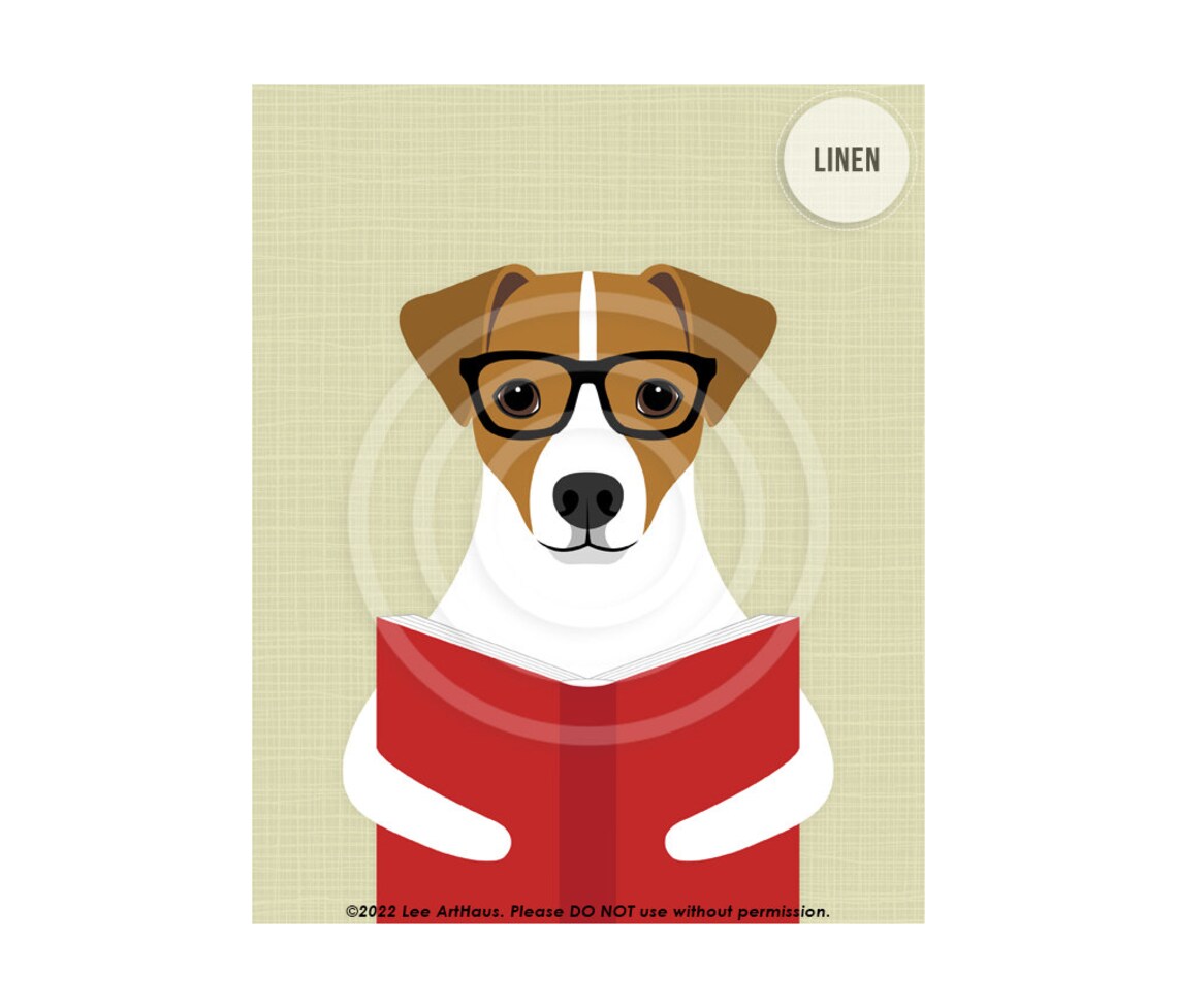 Jack Russell Terrier Glasses Reading Book Linen Library Dog Poster