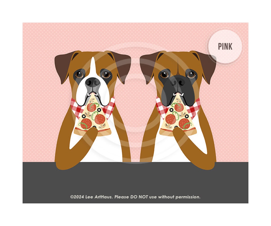 827dp Boxer Dogs Two Boxer Dogs Eating Pizza Art Funny Dog Gifts Dog Eating Pizza Dog Artwork Pizza Lover Boxer Mom Gifts