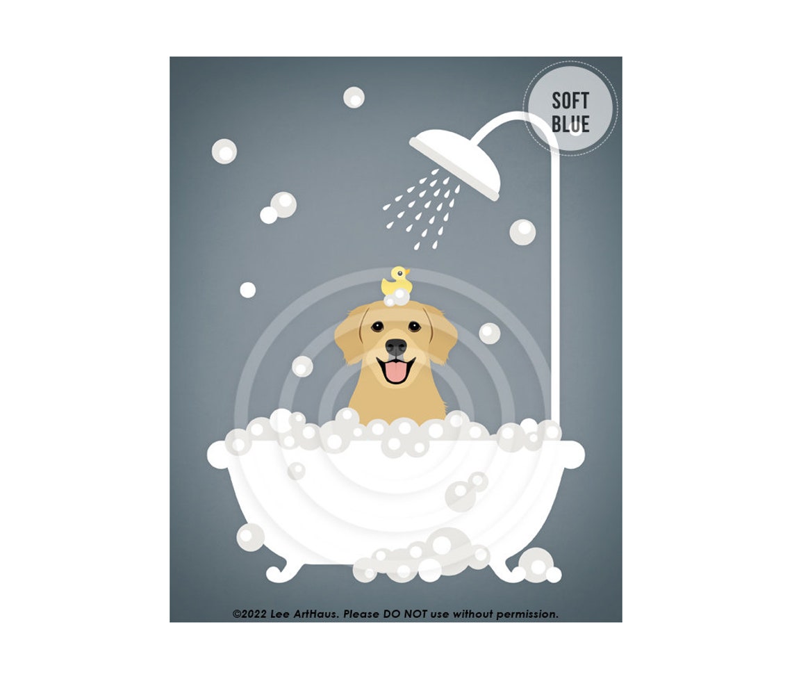 250dp Pet Art Golden Retriever In Shower Bathtub Wall Art Dog Bathroom Art Golden Retriever Gifts Dog Bathtub Golden Retriever Art - Image 2