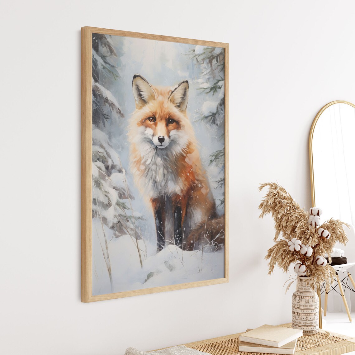Red Fox Sitting in a Snowy Fir Forest Watercolor Animal Art Print - Image 2
