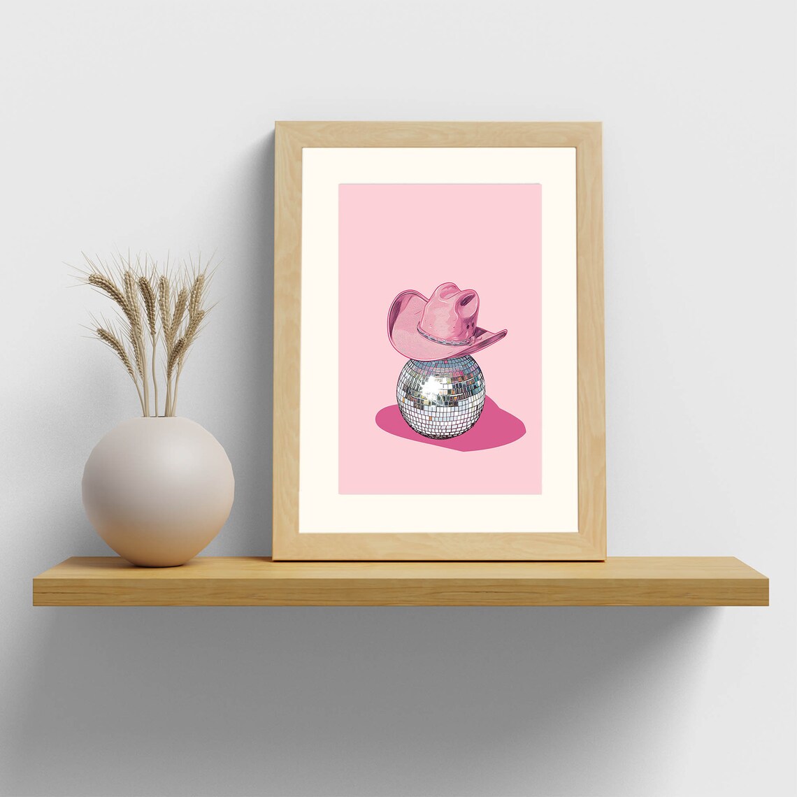 Disco Ball Pink Cowgirl Hat Party Preppy Western Style Wall Art - Image 3