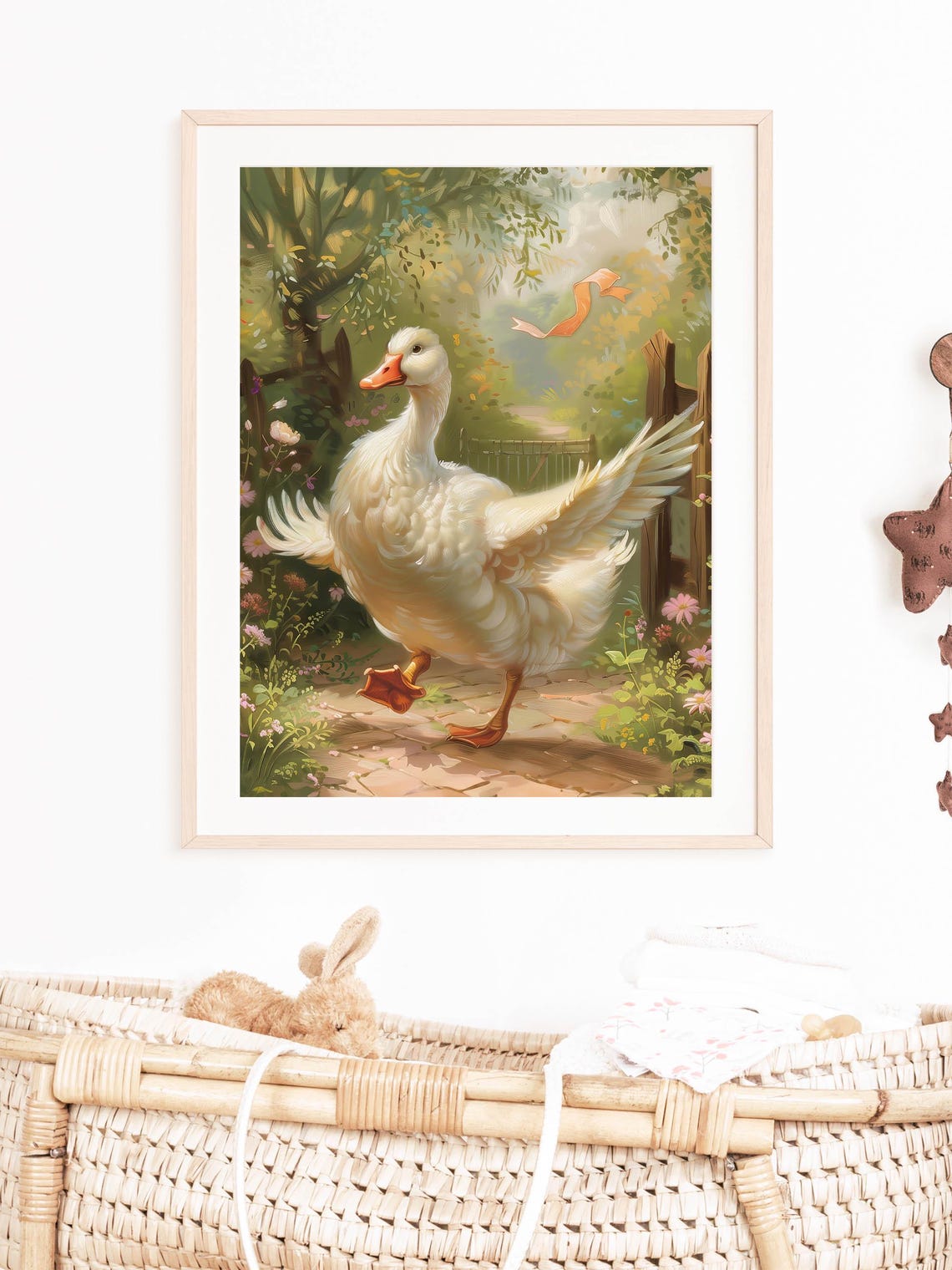 Silly White Goose Strutting Flower Garden Path Whimsical Kids Poster - Image 6