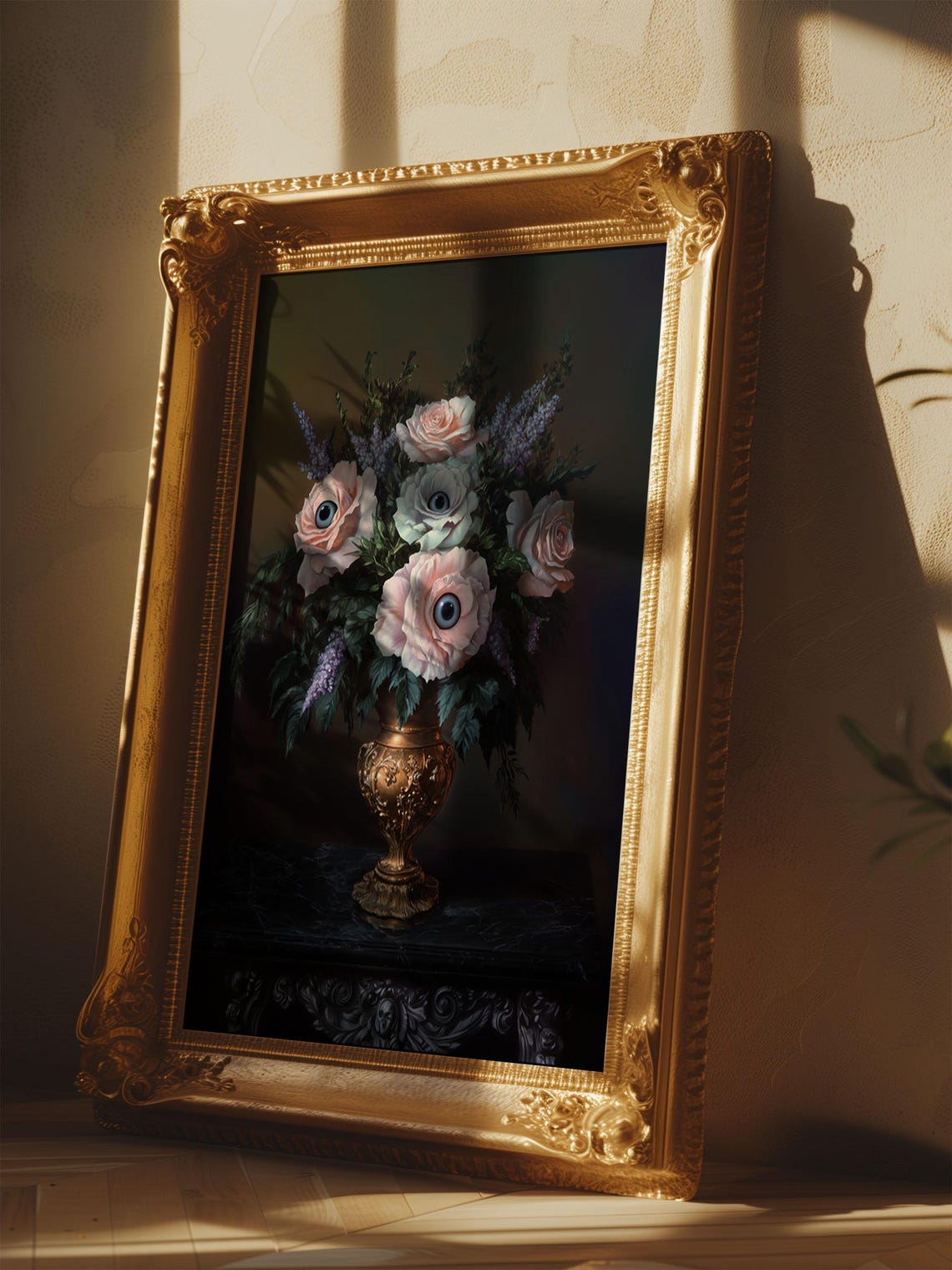 Dark Academia Art Print Moody Flower Eye Halloween Gothic Floral Poster Eye Cottagecore Roses Wall Art Oil Painting Art Print - Image 3