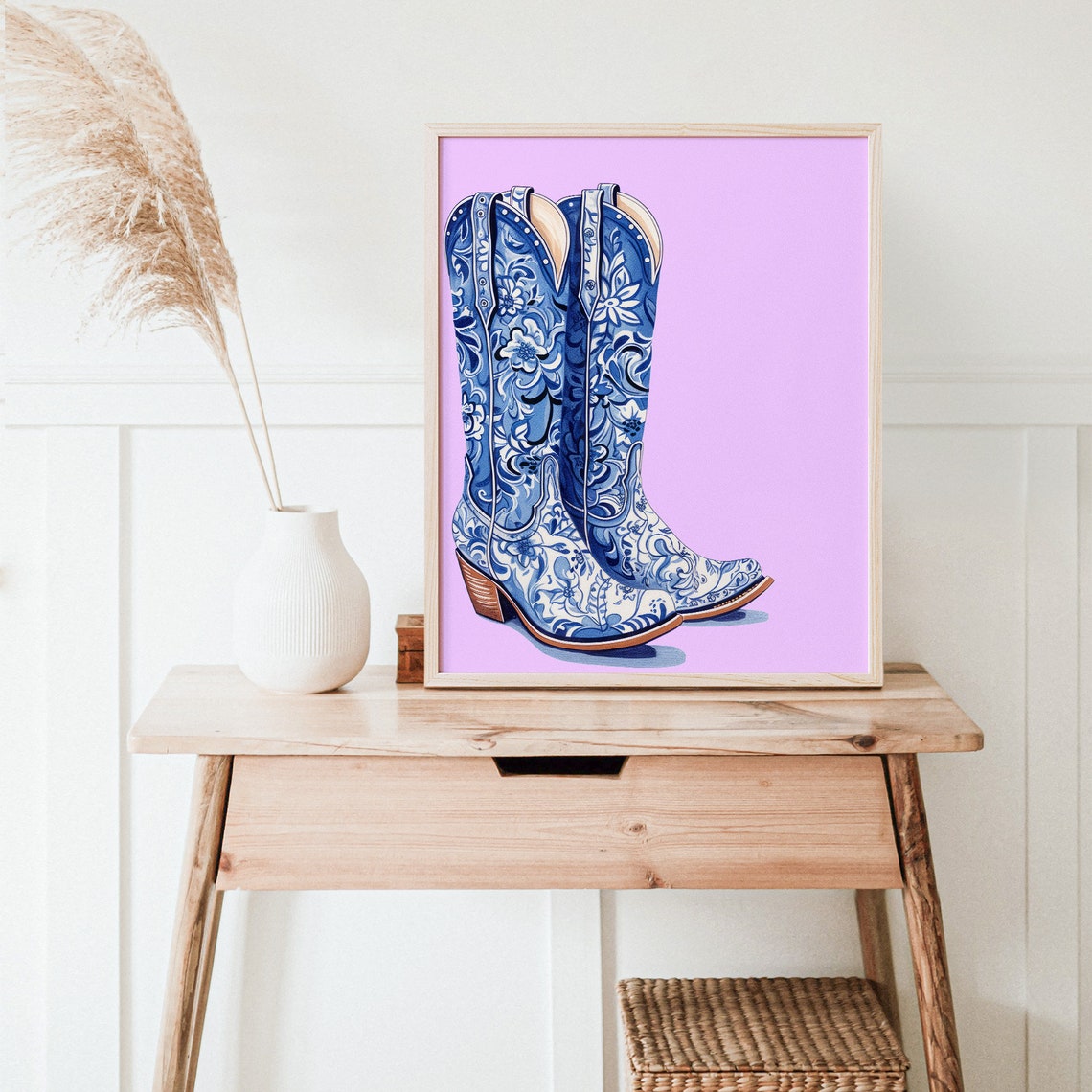 Western Cowgirl Blue Boots Art Print Preppy Blue Boots Print Cowgirl Decor Coastal Cowgirl Art Cowboy Boots Drawing West02 - Image 4