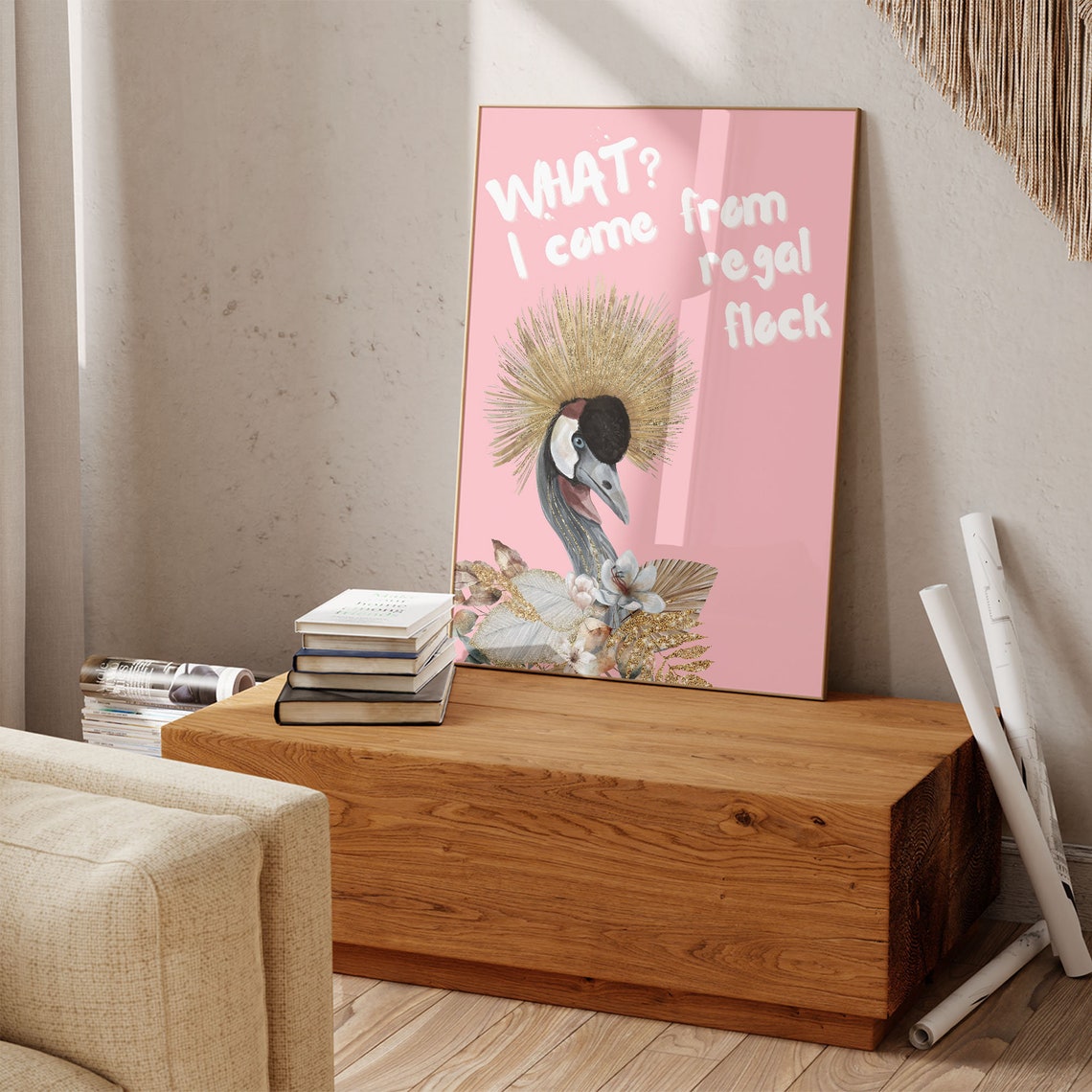 What I Come From Regal Flock Crowned Crane Pink Bird Art Poster - Image 7