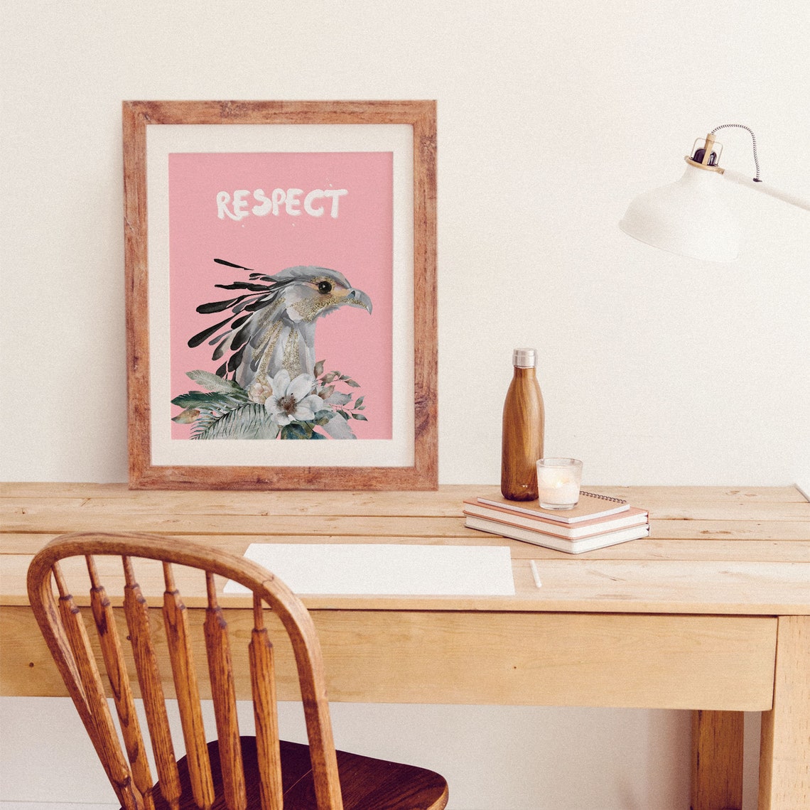 Respect Eagle Head Pink Floral Watercolor Preppy Bird Art Poster - Image 6