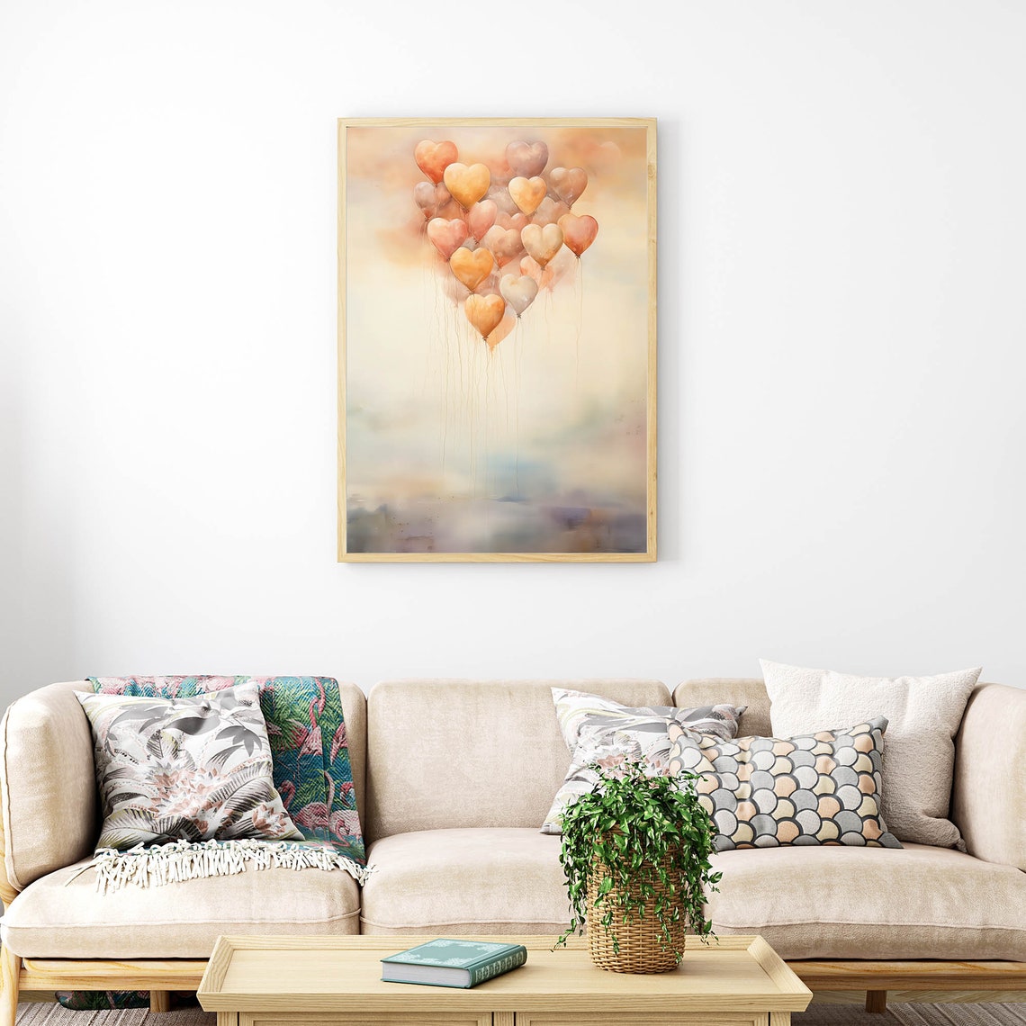 Heart Balloons Neutral Watercolor Valentine Love Wall Poster - Image 3