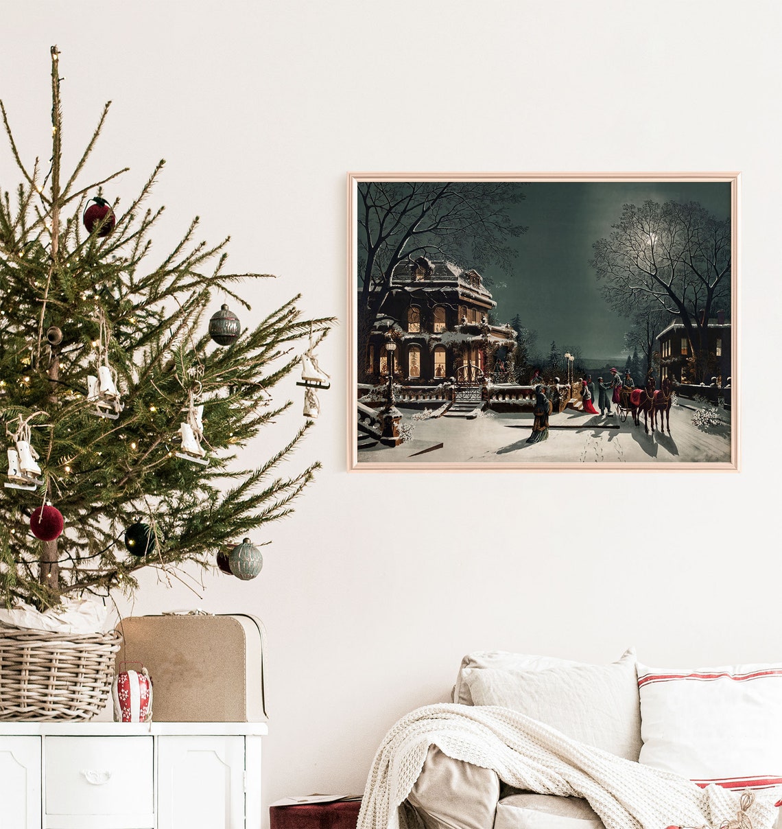 Vintage Victorian Christmas Eve Snowy Street Holiday Art Poster - Image 5