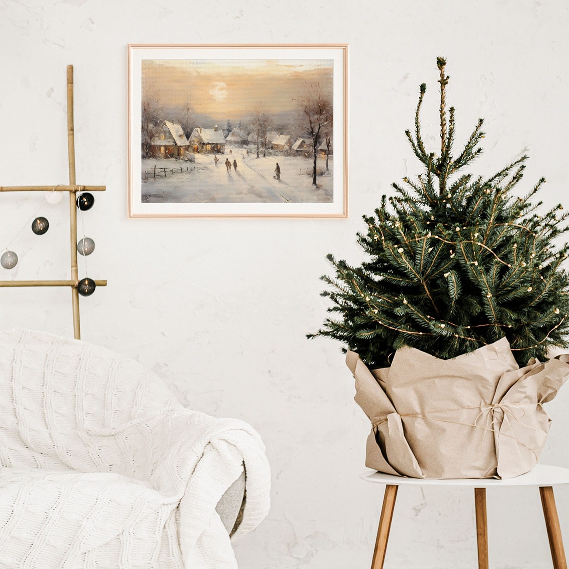 Vintage Christmas Village Wall Art Vintage Christmas Winter Snowy Wall Art Farmhouse Christmas Decor Xmas Town Painting Xmasv1 - Image 4