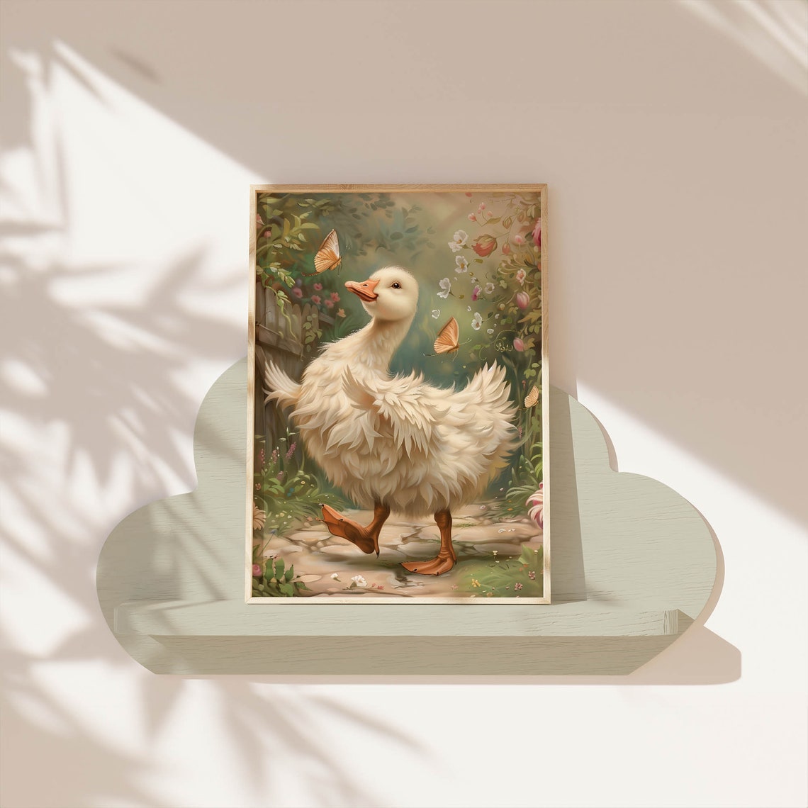 Fluffy White Goose Among Flowers Butterflies Vintage Storybook Poster - Image 5