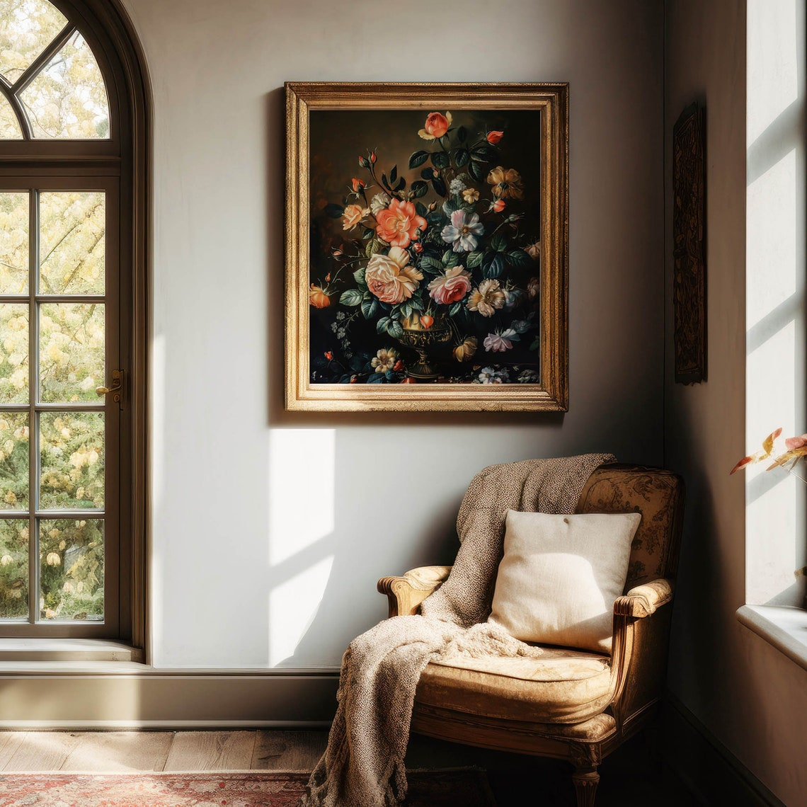 Romantic Rose Bouquet Still Life Painting Dark Floral Vintage Poster - Image 3