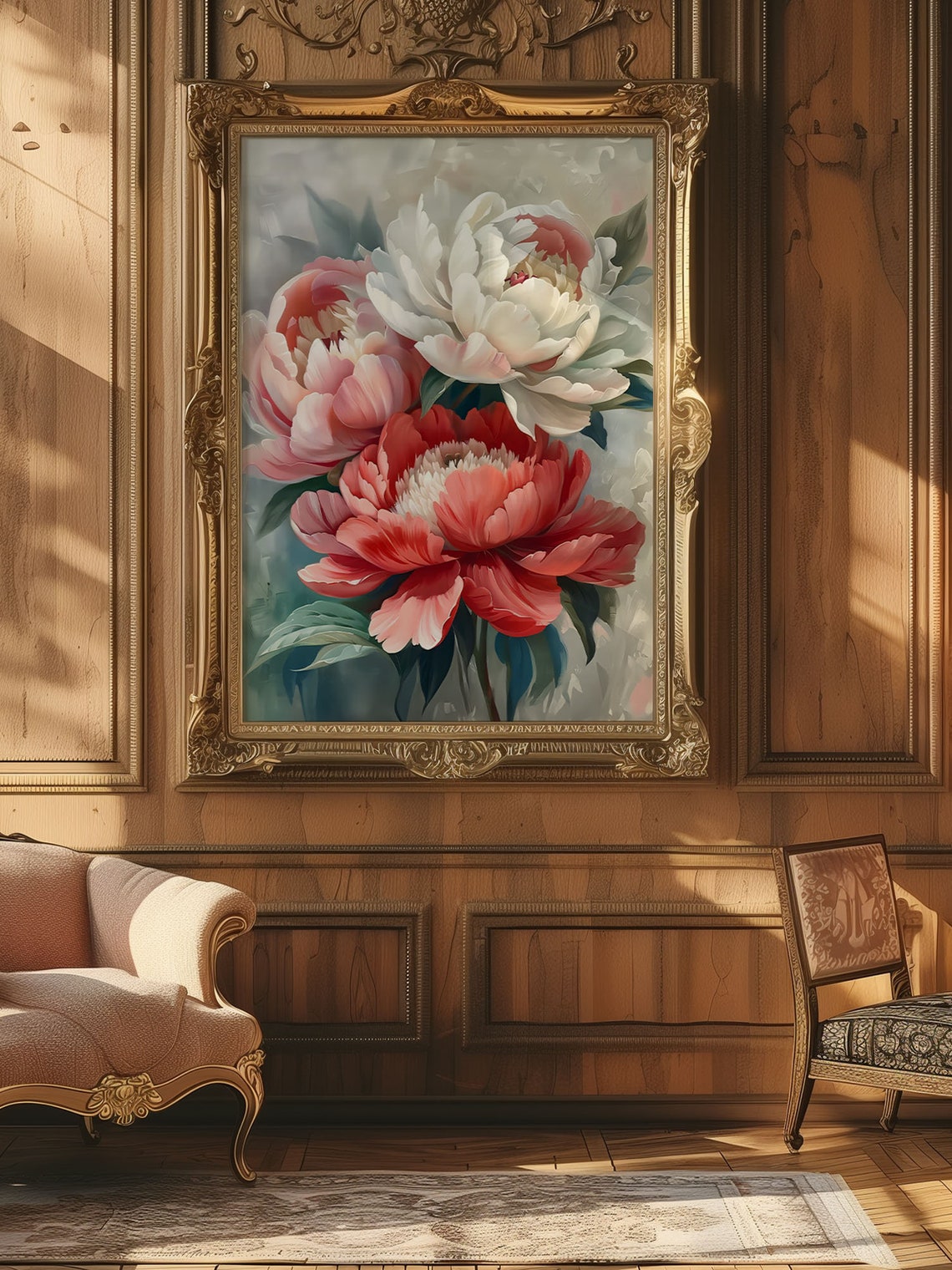 Pink White Coral Peony Flowers Soft Impressionist Floral Poster - Image 5