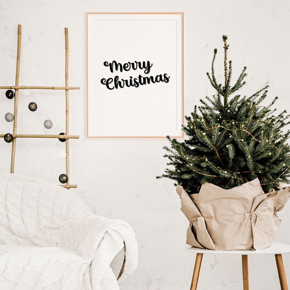 Merry Christmas Script Minimalist Black White Holiday Poster - Image 5