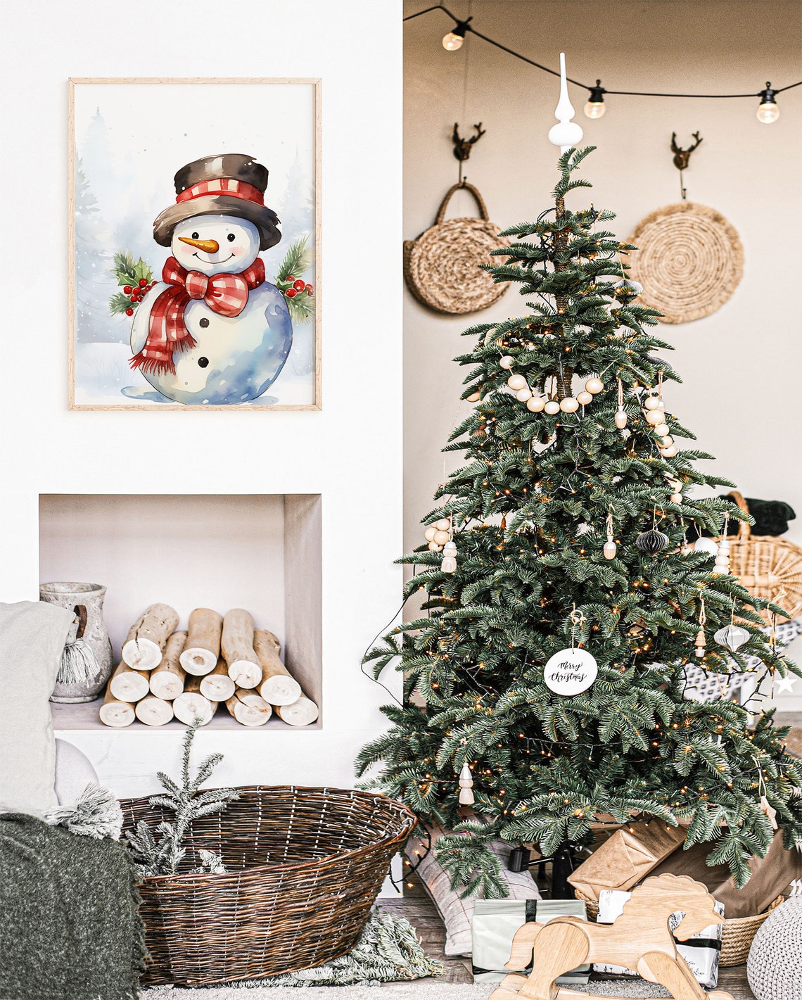 Cute Watercolor Snowman Top Hat Plaid Scarf Winter Art Poster - Image 6