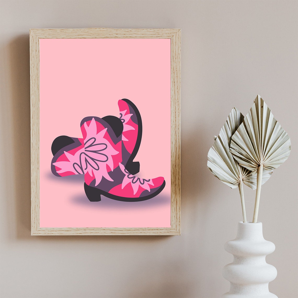 Pink Floral Cowboy Boots Girly Western Coastal Cowgirl Wall Art - Image 3