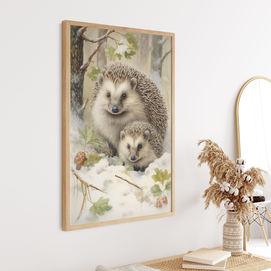 Winter Hedgehogs Mother Baby Snowy Woodland Nursery Art Print - Image 3
