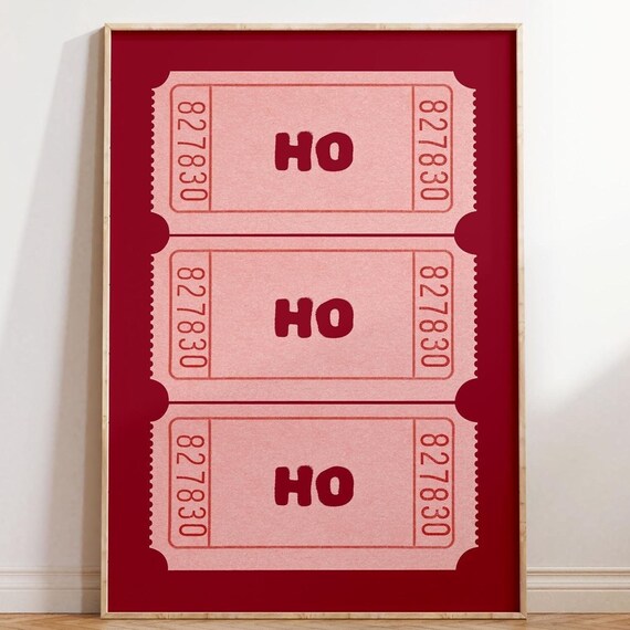 Ho Ho Ho Christmas Ticket Stubs Red Retro Festive Holiday Poster