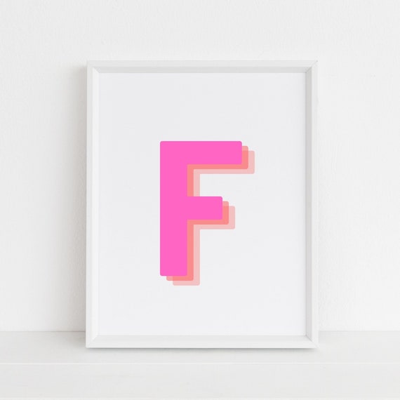 Retro 3d Letter F Print Monogram Letter Print Pink And Orange Letter Initial Alphabet Print Baby Letter Art Wall Art