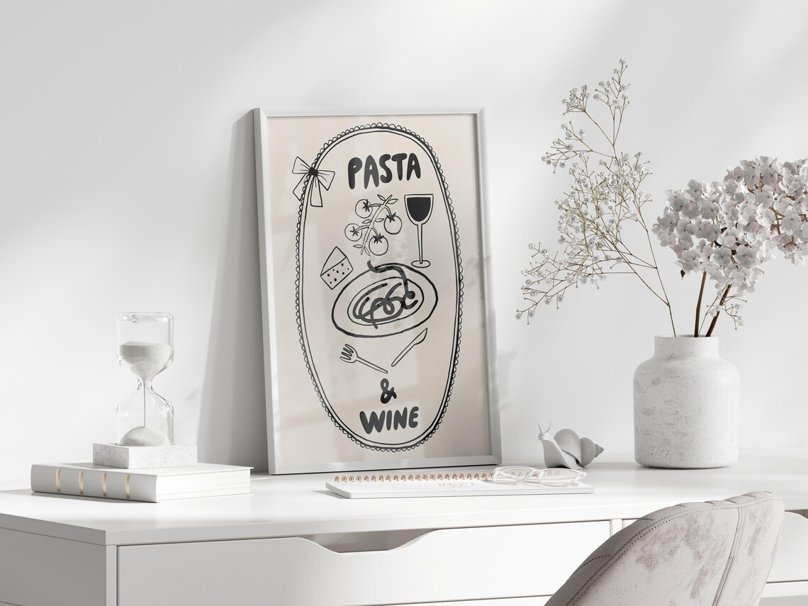 Pasta Wine Kitchen Quote Poster Art - Image 4