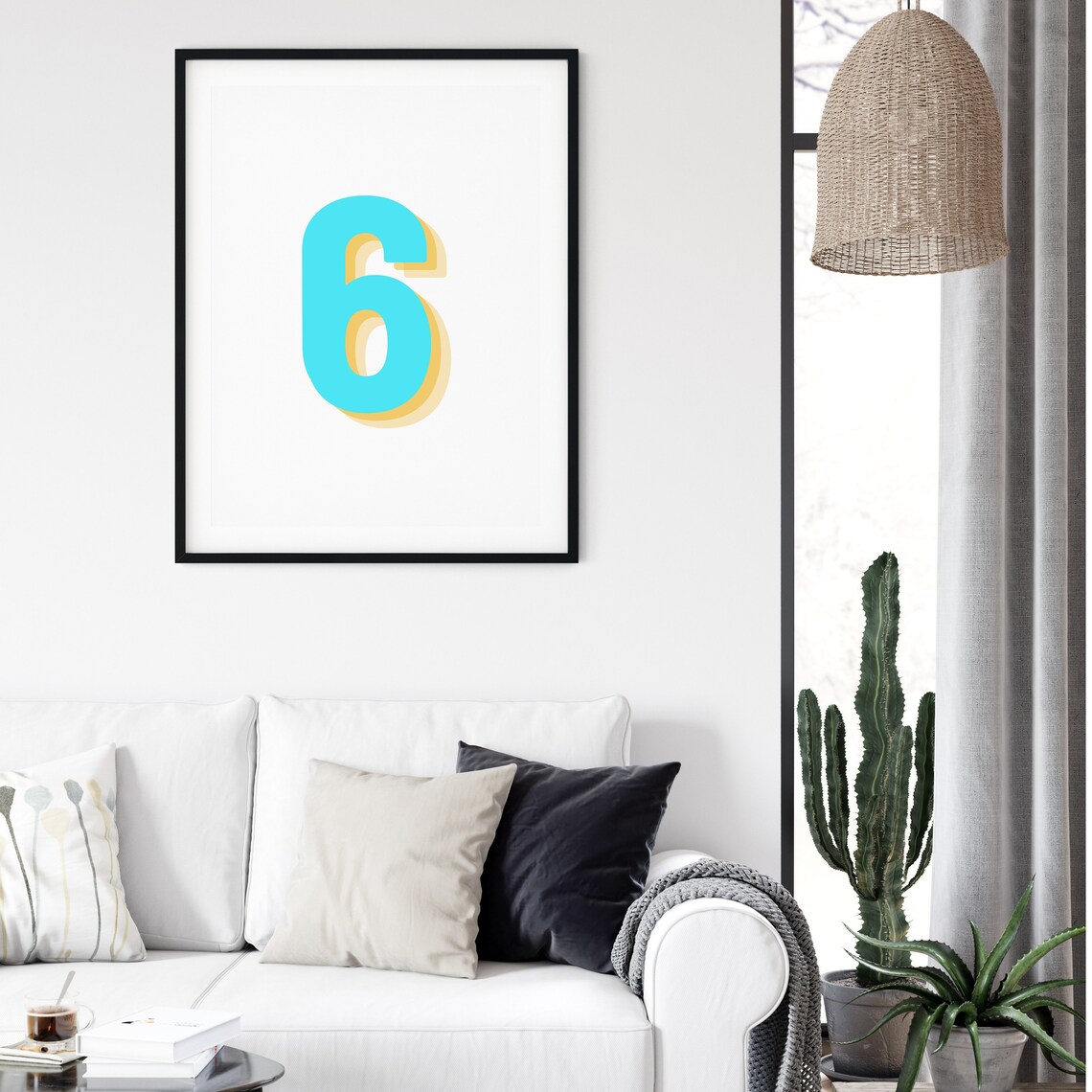 Retro 3D Neon Blue Number 6, Birthday Age Poster - Image 3