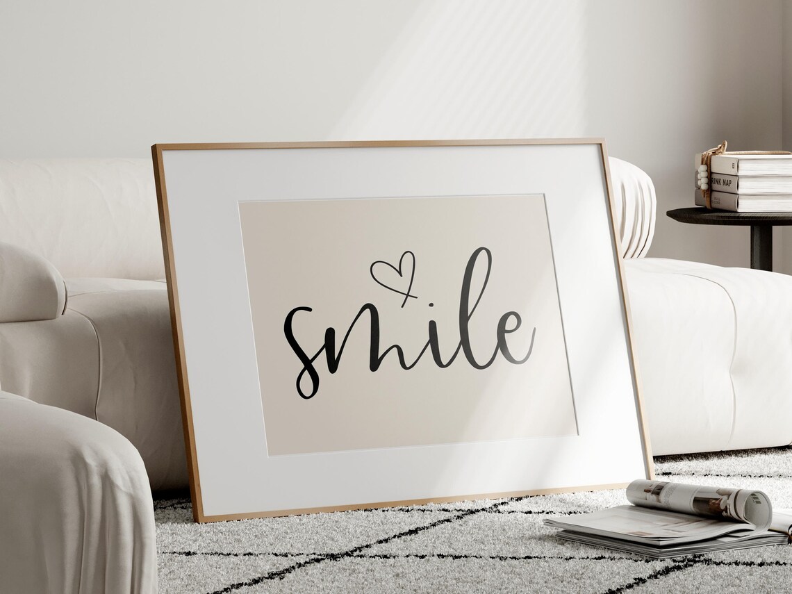 Smile Script Lettering With Heart On Beige Minimalist Poster - Image 4