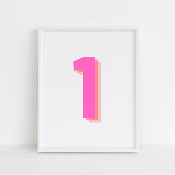 Retro 3d Number 1 Print Monogram Number One Print Pink And Orange Number Birthday Age Print Baby Letter Art Wall Art
