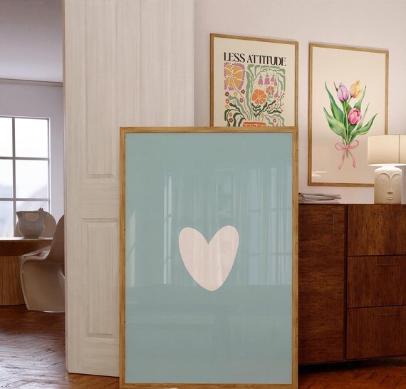 Blue Heart Wall Art Above Bed Bedroom Poster Minimalist Print Decor Nursery Kid Room Preppy Dorm