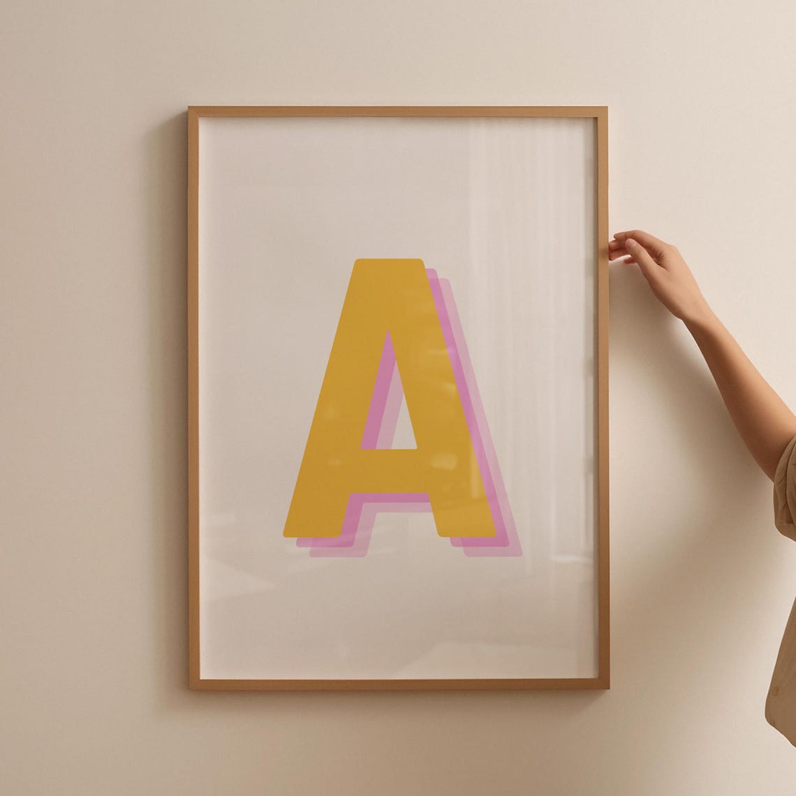 Retro 3d A Alphabet Art Letter A Print Bold Typography In Yellow And Pink Initial Wall Art Initial A Retro Wall Decor - Image 5