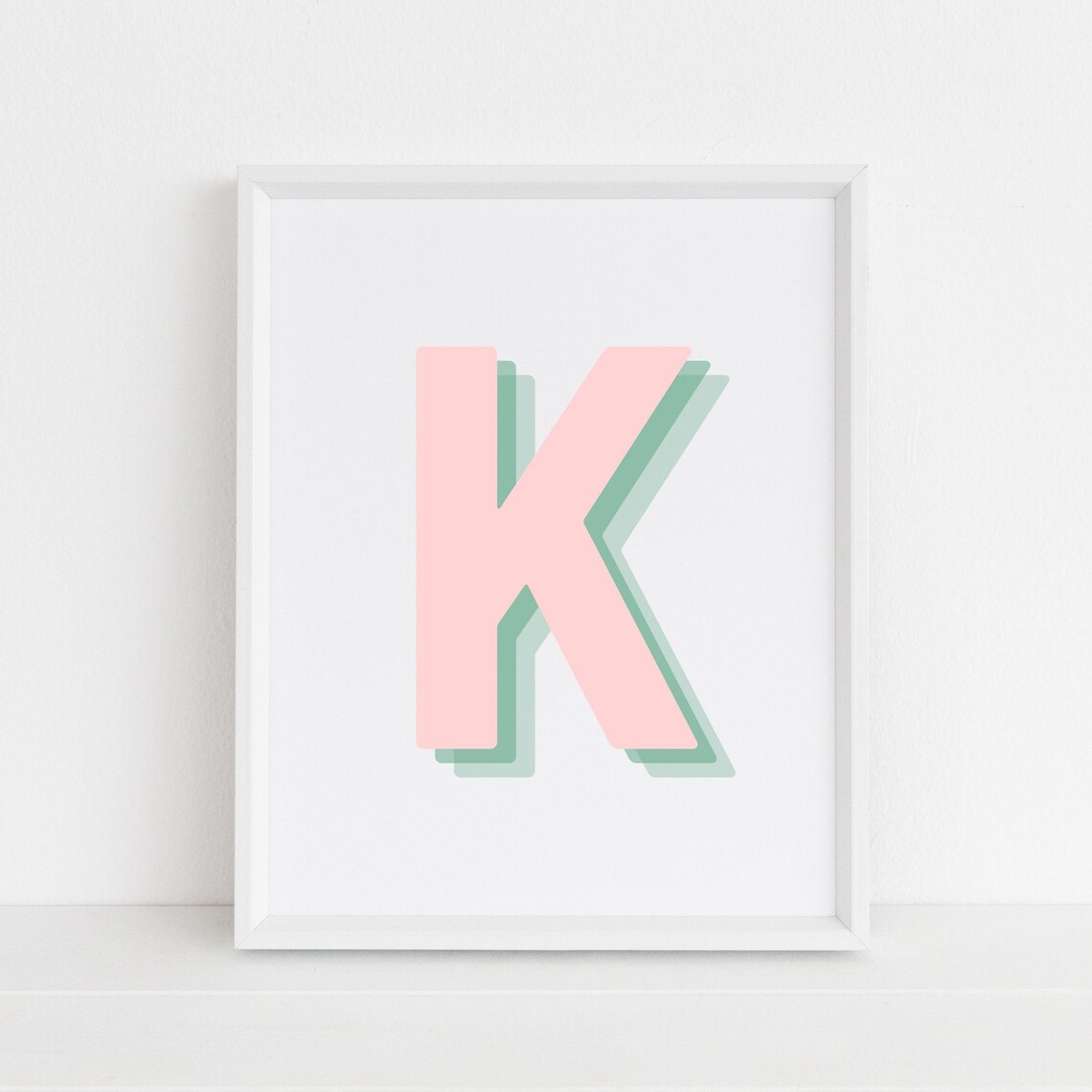 Retro 3D K Letter Monogram, Alphabet Print