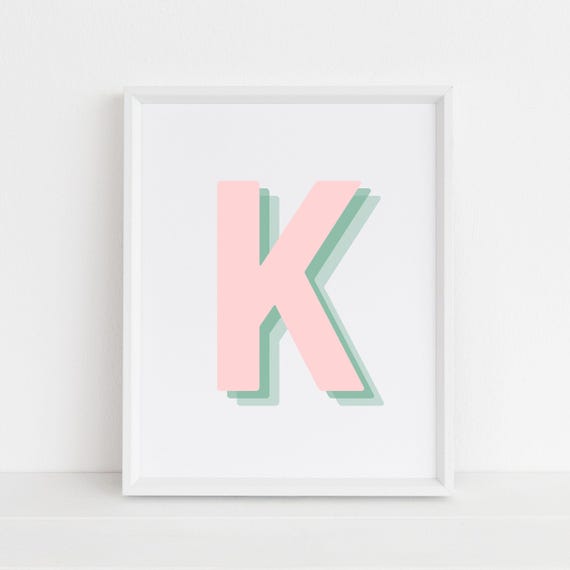 Retro 3D K Letter Monogram, Alphabet Print