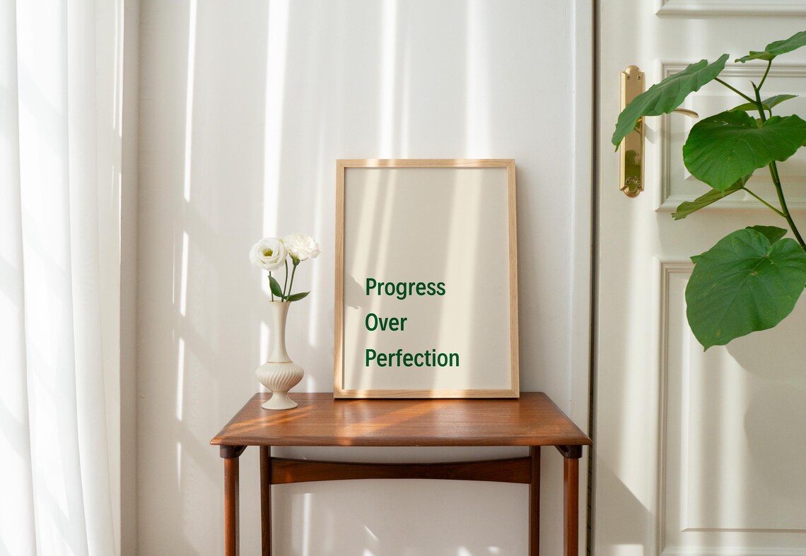 Progress Over Perfection Green Motivational Quote Wall Decor Poster - Image 3