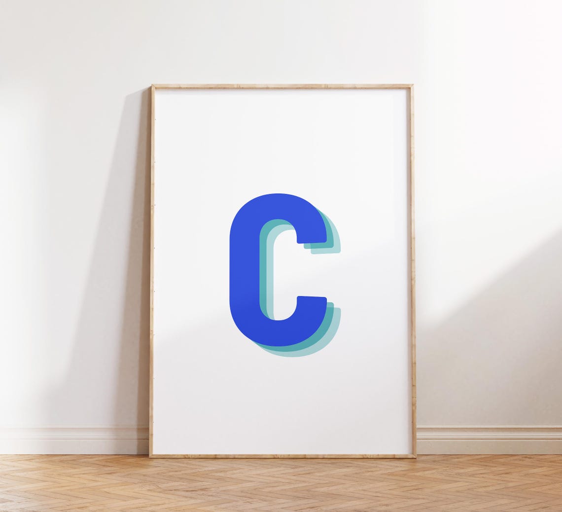 3d Alphabet C Wall Art Blue And Green Gradient Modern Print Trendy Letter Decor For Home And Office Letter Wall Art Initial C - Image 5