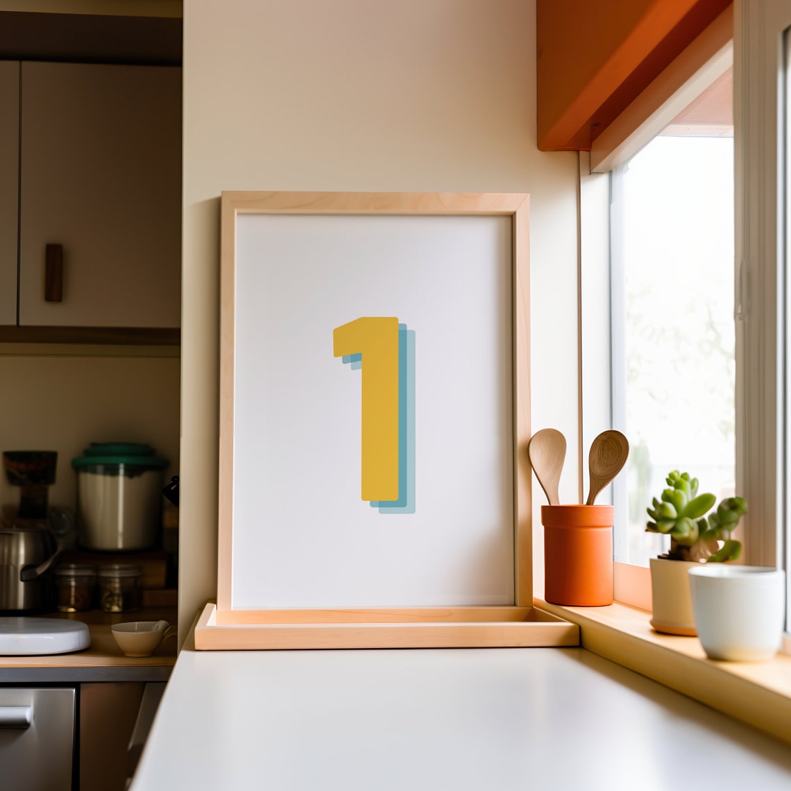 Retro Yellow Number 1 Art Print, Monogram Digit - Image 3