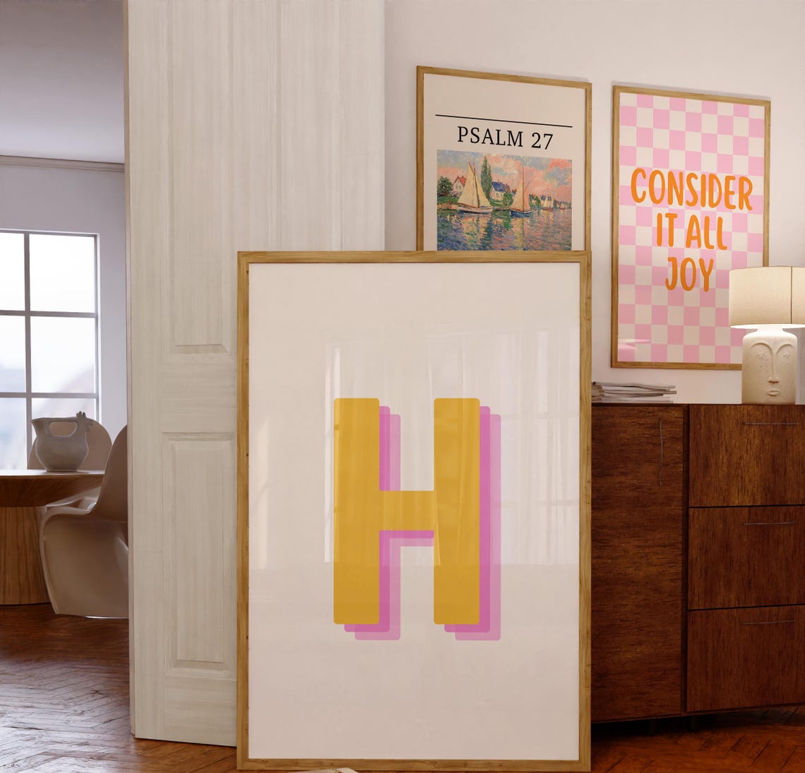 Retro 3d H Print Monogram Letter H Print Yellow Pink Letter Initial Alphabet H Poster Retro Wall Art Dorm Decor - Image 5