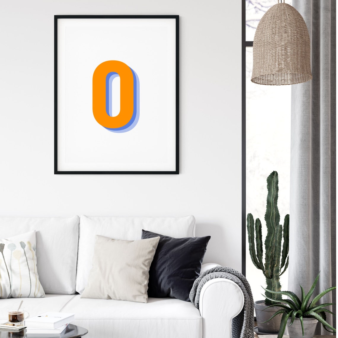 Retro 3d Number 0 Print Monogram Number Zero Print Orange And Navy Number Initial Poster Birthday Age Print Wall Art - Image 2