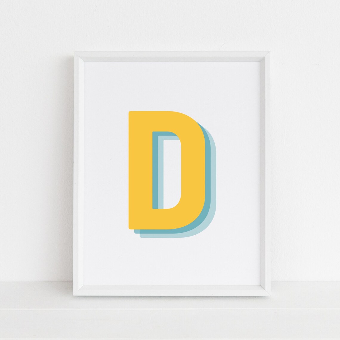 Retro 3D D Letter Monogram, Baby Initial Print