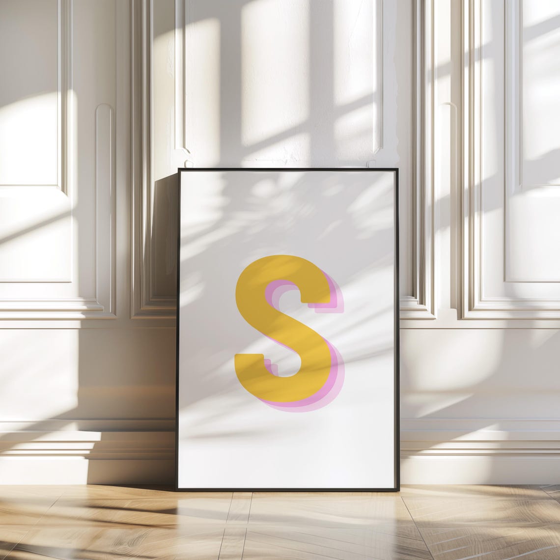 Retro 3d S Alphabet Art Letter S Print Bold Typography In Yellow And Pink Initial Wall Art Initial S Retro Wall Decor - Image 3