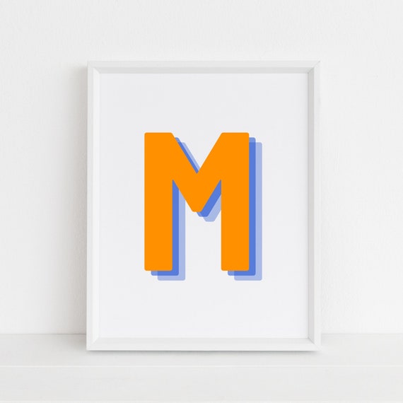 Retro 3D Letter M Monogram Poster Print