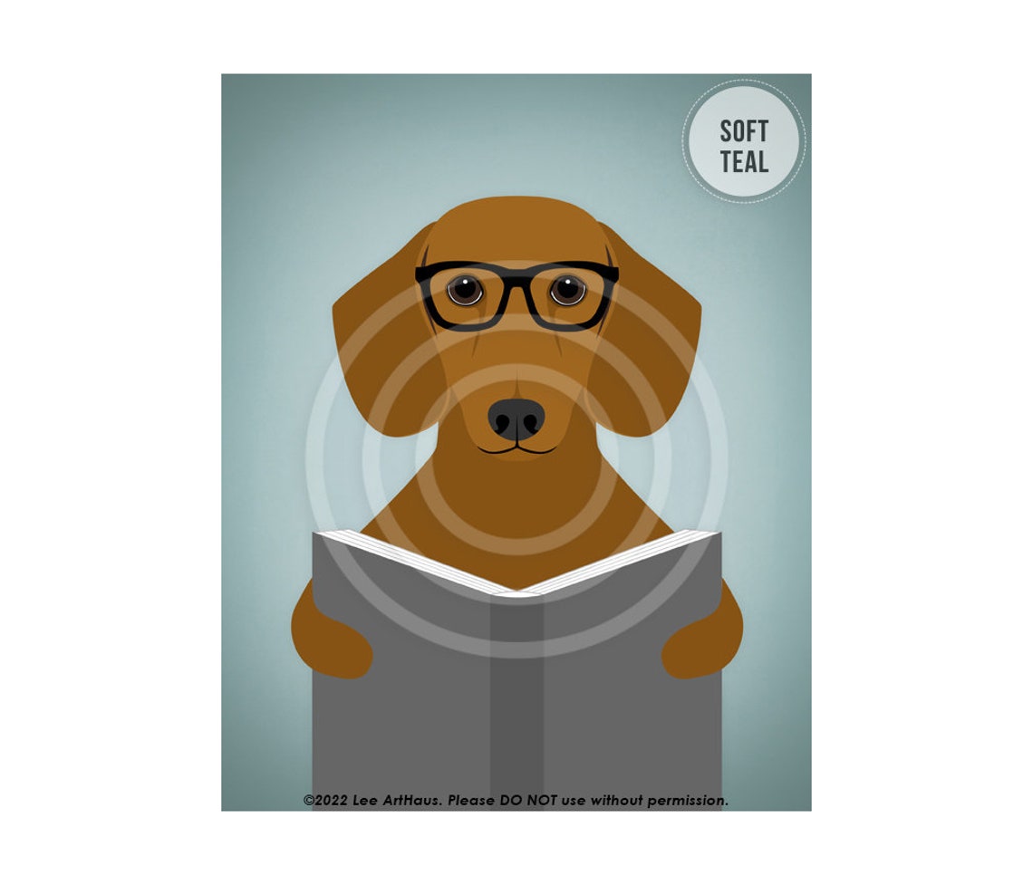 Red Dachshund Wearing Glasses Reading a Book Wiener Dog Poster - Image 4