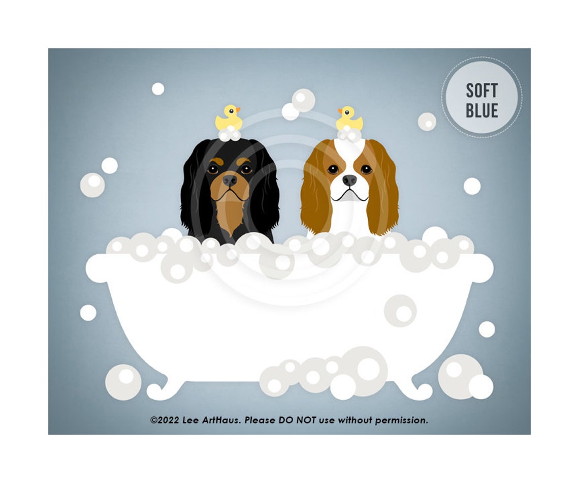 Two Cavalier King Charles Spaniels Bubble Bath Tub Duck Poster - Image 2