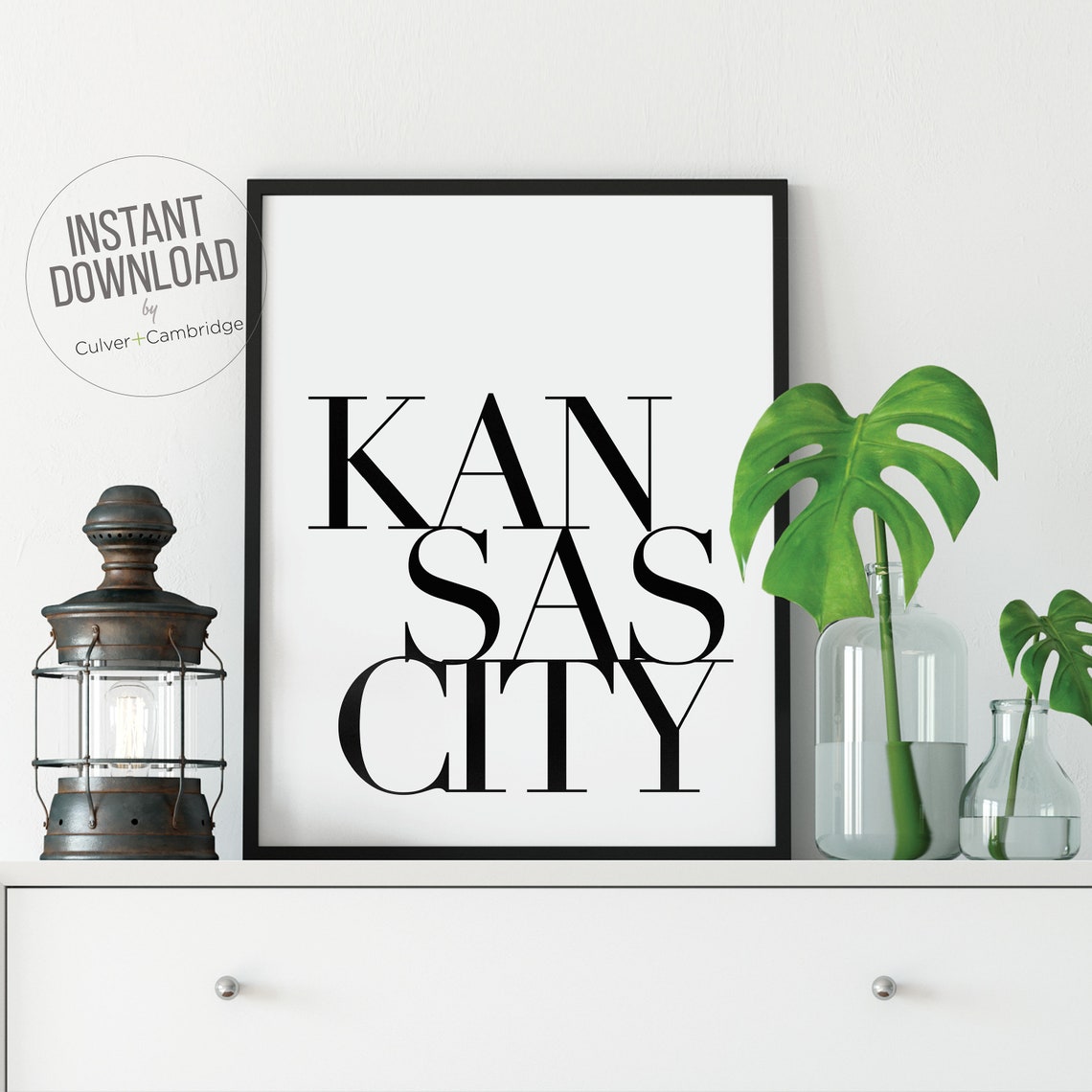 Kansas City Print Kansas City Poster Kansas City Wall Art Minimalist City Wall Art Travel Typography Art Modern Black White - Image 2