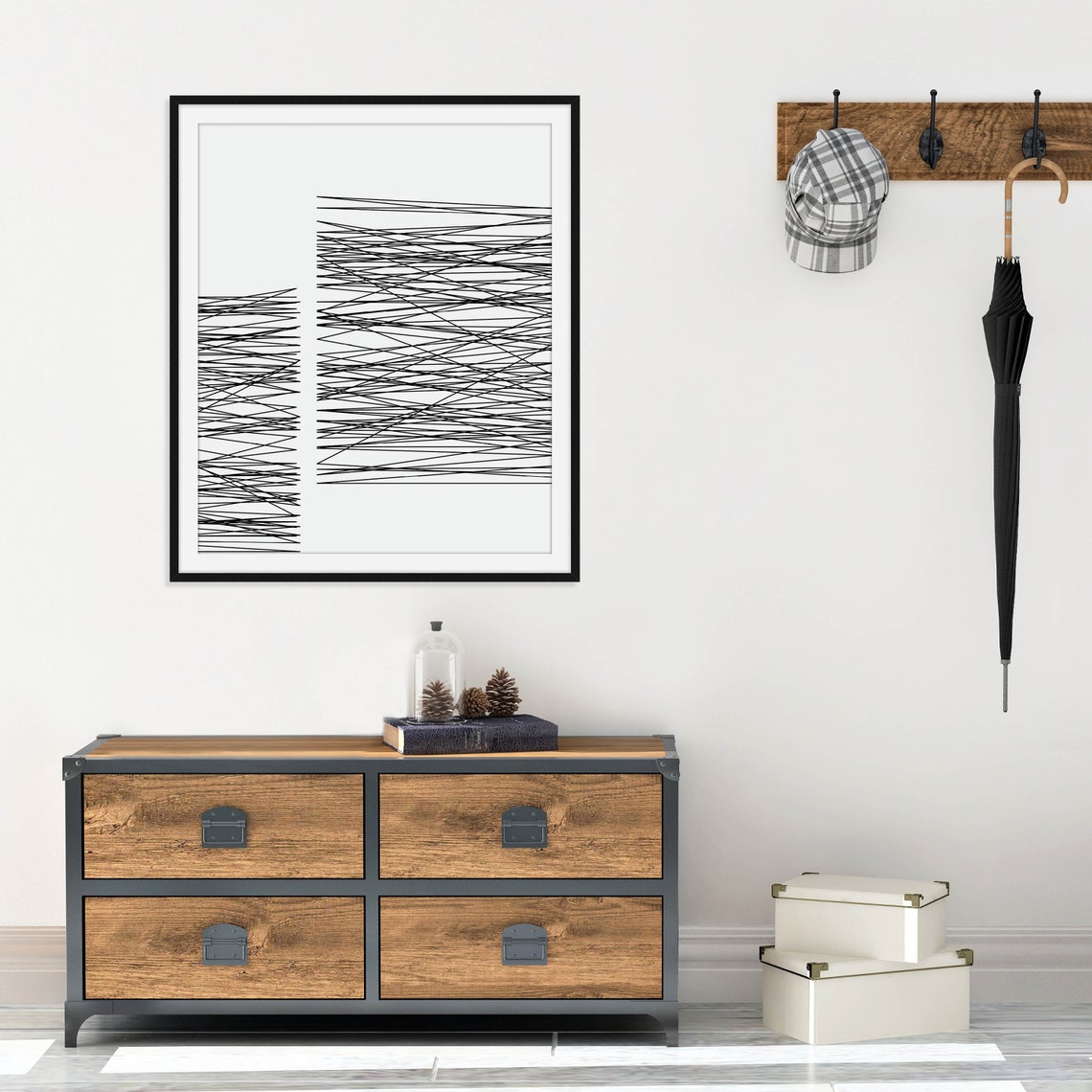 Black And White Crossed Line Stripes Minimalist Abstract Art Poster - Image 4