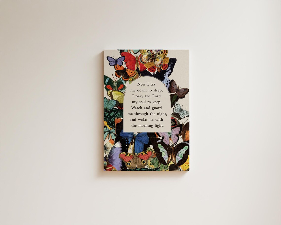 Now I Lay Me Down To Sleep Prayer Butterfly Border Canvas Poster