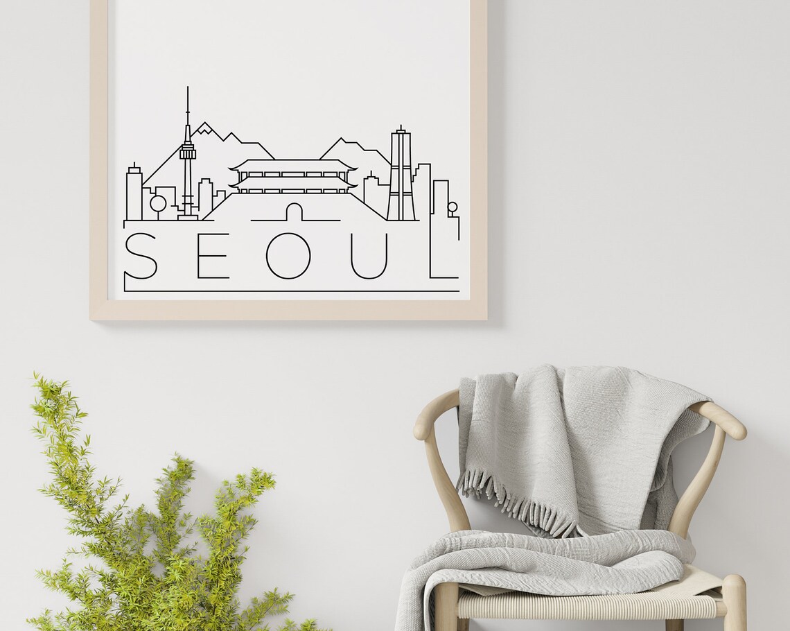 Seoul South Korea Tower Gate Minimalist Skyline Line Art Poster