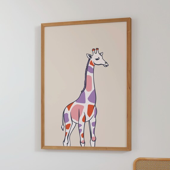 Cute Colorful Giraffe Minimalist Nursery Kids Room Decor Poster