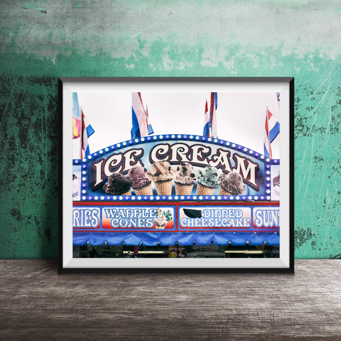 Vintage Ice Cream Stand Sign Waffle Cones Carnival Fair Poster