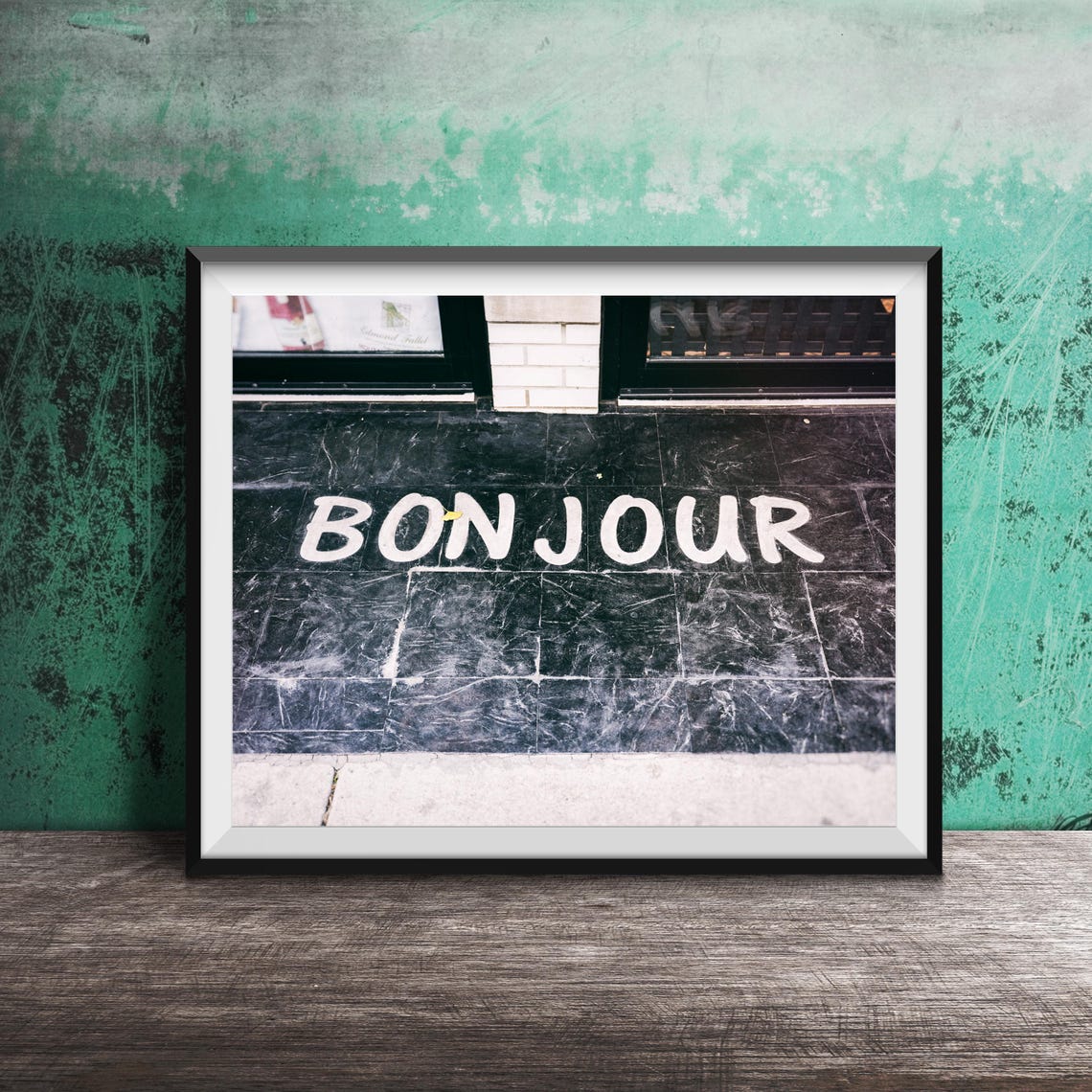 Bonjour Marble Floor Entryway Black And White Photo Art Print - Image 3