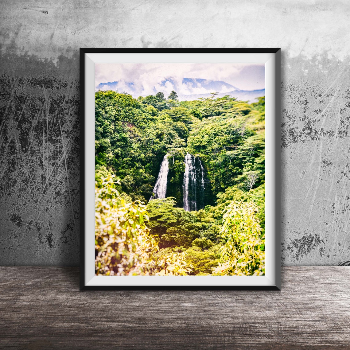Opaekaa Falls Kauai Hawaii Twin Waterfall Jungle Landscape Poster