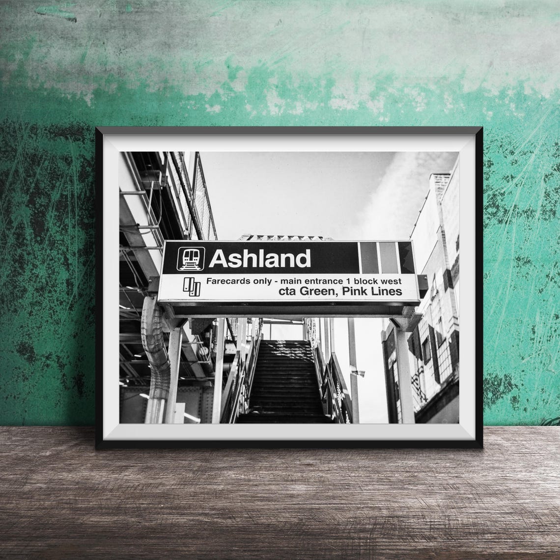 Ashland CTA Station Sign Green Pink Lines Chicago Train Poster - Image 2
