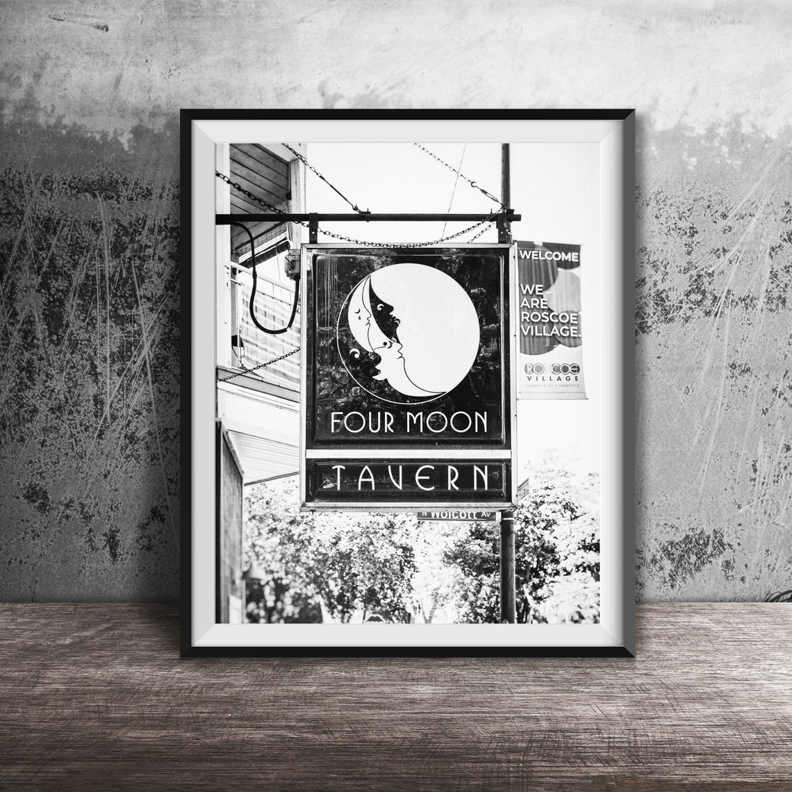 Four Moon Tavern Yellow Crescent Moon Sign Roscoe Village Poster - Image 2